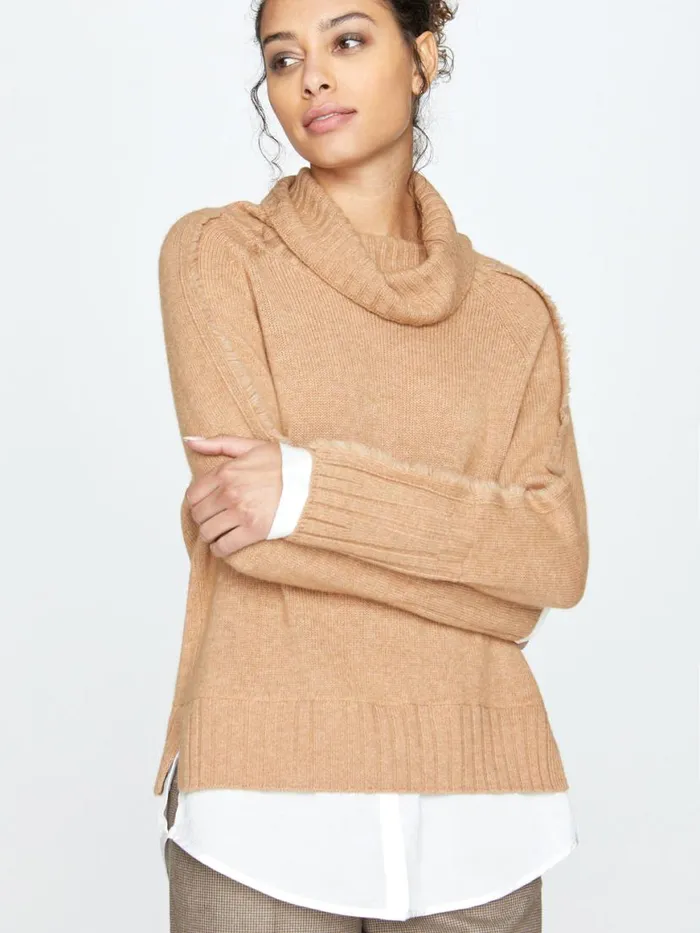Shop Brochu Walker Sweaters The Jolie Fringe Layered Looker Camel With White Underlayer