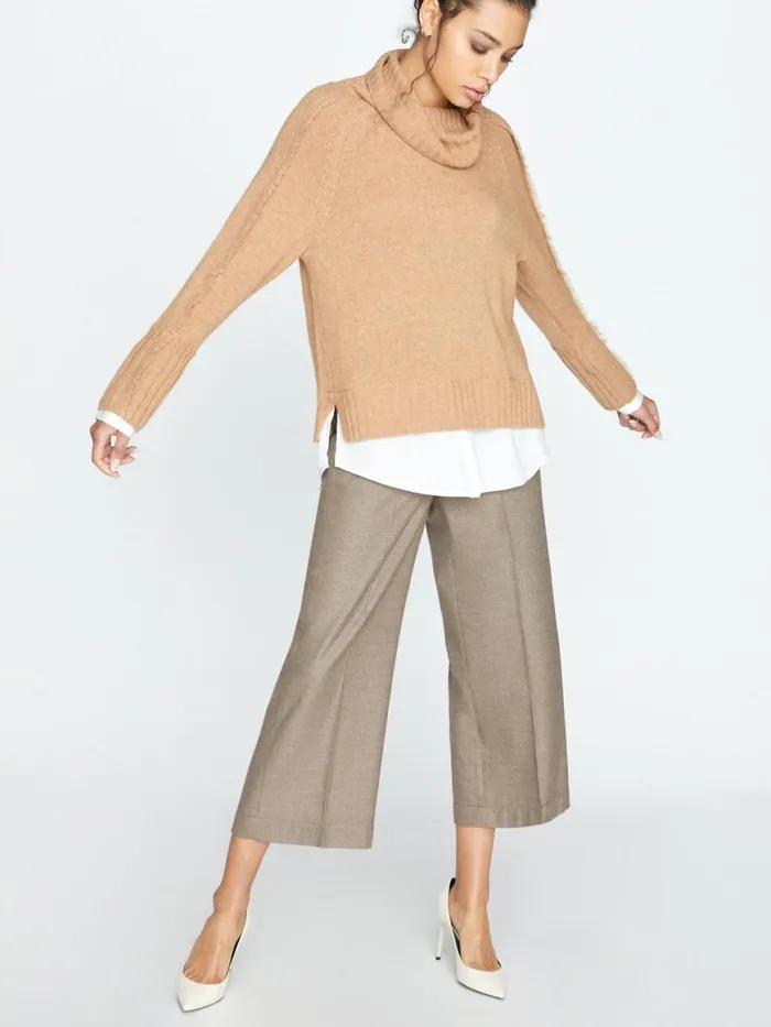 Shop Brochu Walker Sweaters The Jolie Fringe Layered Looker Camel With White Underlayer