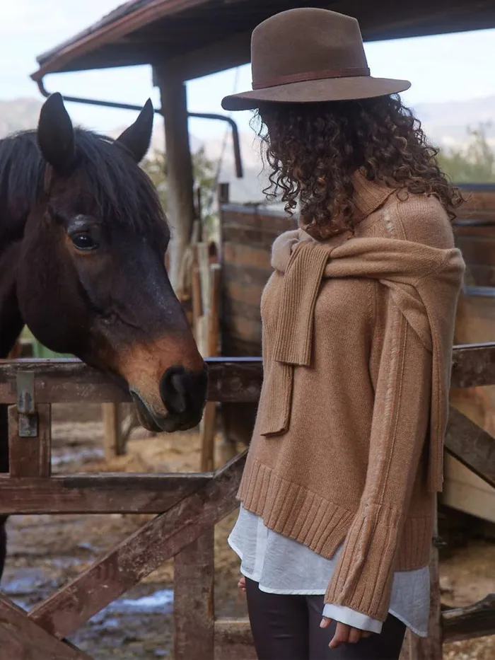 Shop Brochu Walker Sweaters The Jolie Fringe Layered Looker Camel With White Underlayer
