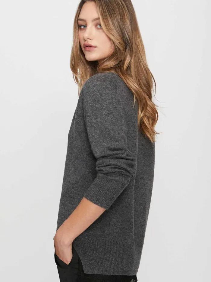 Shop Brochu Walker Sweaters The Lace Vee Looker Pullover Dark Charcoal Melange With Black Lace