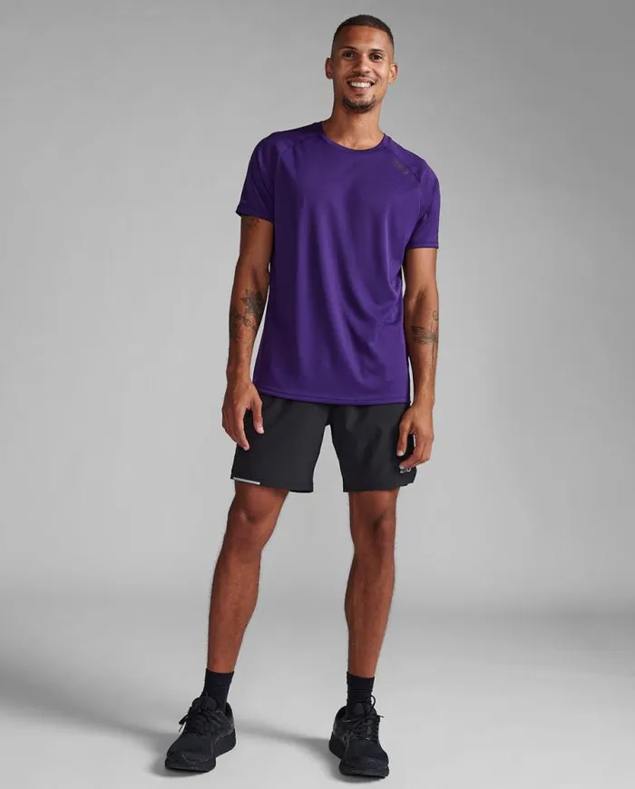 Short Sleeve Mens 2XU Aero Tee Acaiblack Reflective