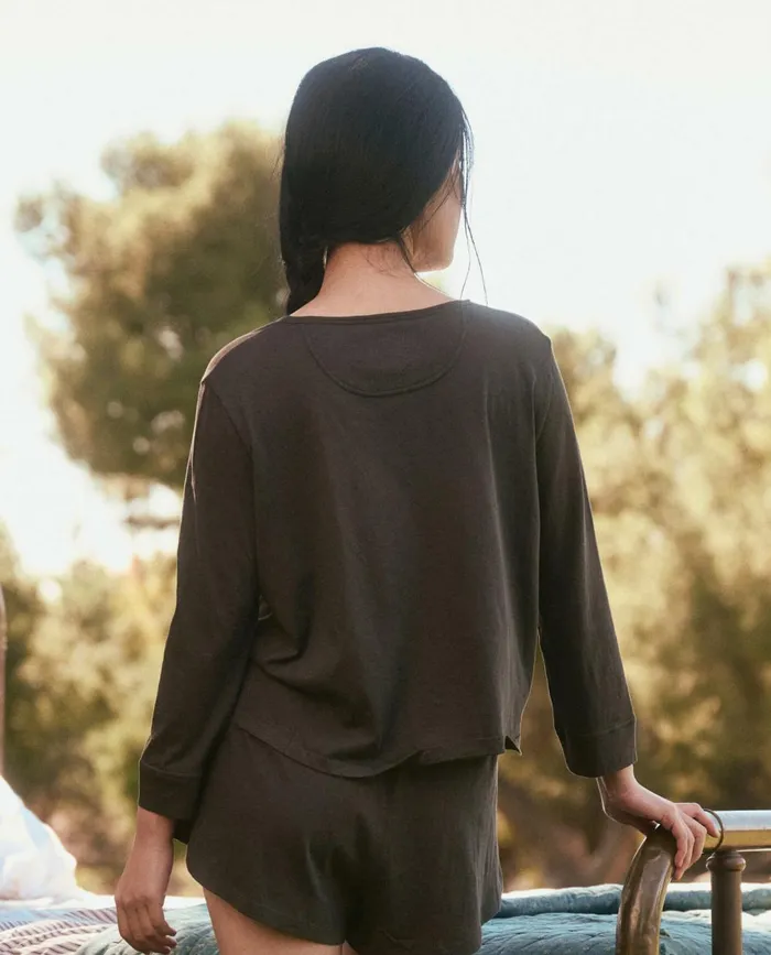 Sleep Tops Women The Great The Sleep Henley Washed Black Sleep Tops Women The Great The Sleep Henley Washed Black