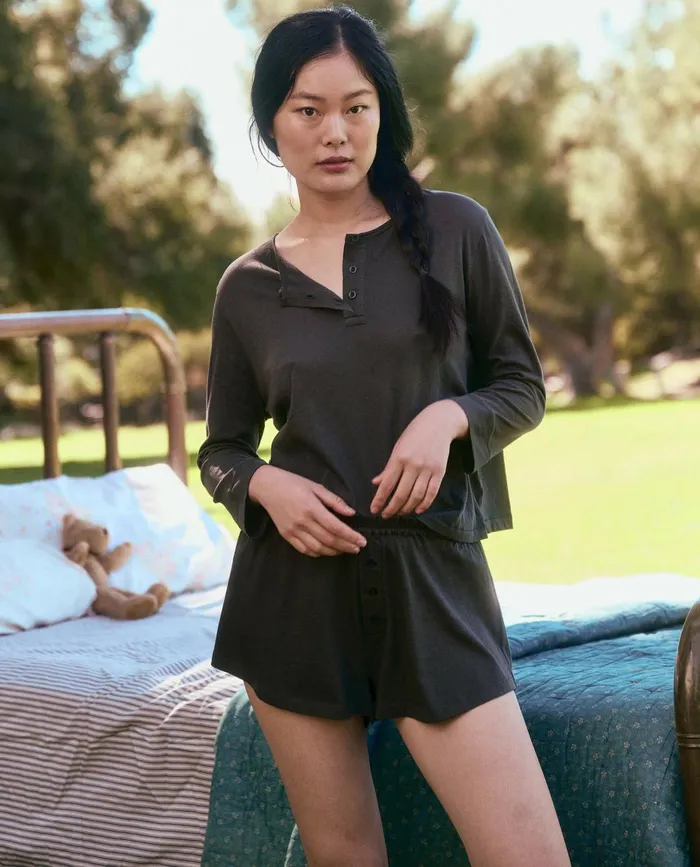 Sleep Tops Women The Great The Sleep Henley Washed Black Sleep Tops Women The Great The Sleep Henley Washed Black