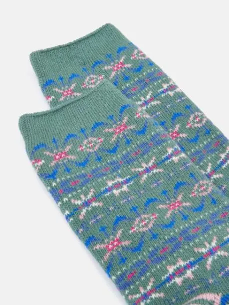 Socks Women Joules Green Fair Isle Boot Socks Size 48