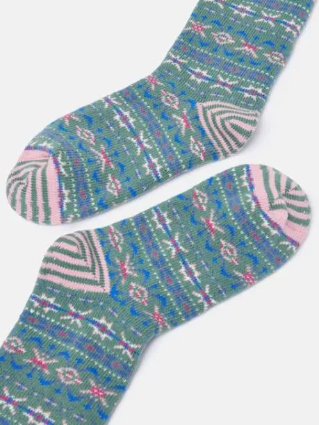 Socks Women Joules Green Fair Isle Boot Socks Size 48