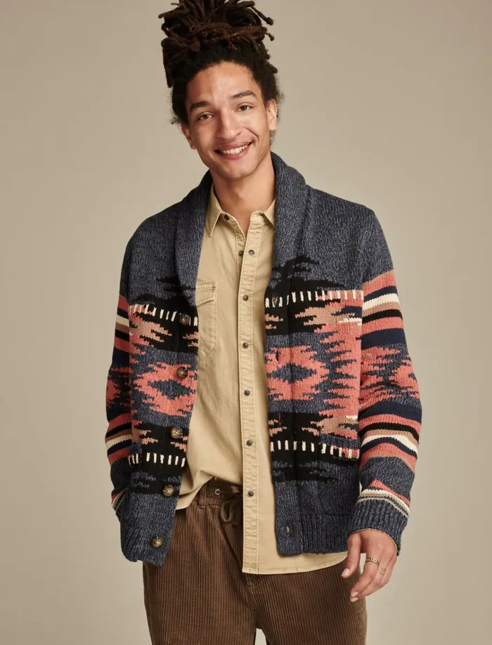 Southwest Shawl Cardigan Denim Multi Men Lucky Brand Sweaters