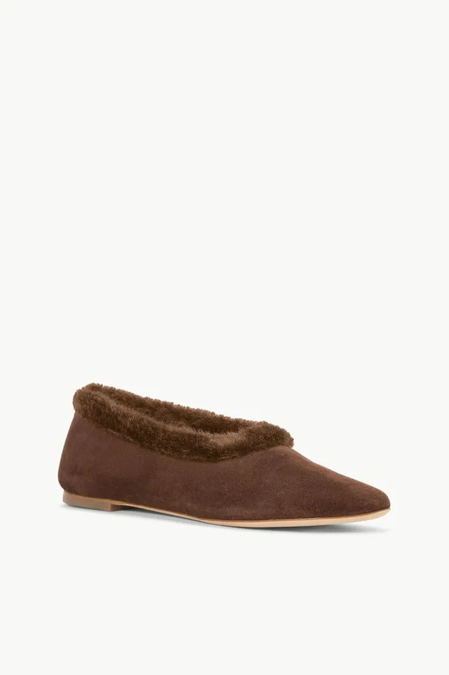 STAUD ALBA FAUX FUR TRIM BALLET FLAT Mahogany Women Mules and Flats STAUD ALBA FAUX FUR TRIM BALLET FLAT Mahogany Women Mules and Flats