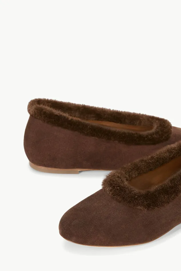 STAUD ALBA FAUX FUR TRIM BALLET FLAT Mahogany Women Mules and Flats STAUD ALBA FAUX FUR TRIM BALLET FLAT Mahogany Women Mules and Flats
