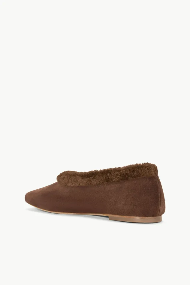STAUD ALBA FAUX FUR TRIM BALLET FLAT Mahogany Women Mules and Flats STAUD ALBA FAUX FUR TRIM BALLET FLAT Mahogany Women Mules and Flats