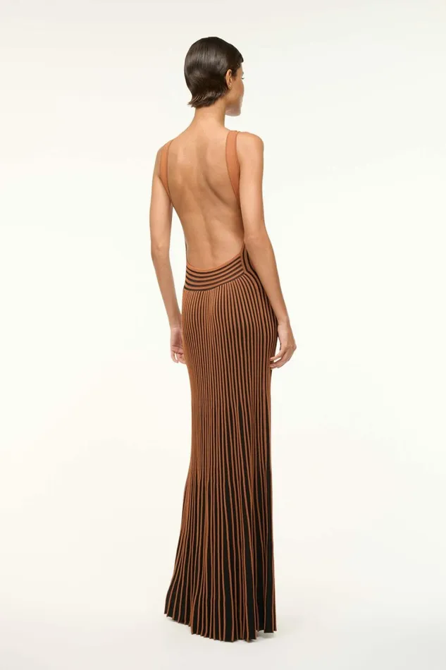 STAUD CLARETTA DRESS Tan Black Women Dresses STAUD CLARETTA DRESS Tan Black Women Dresses