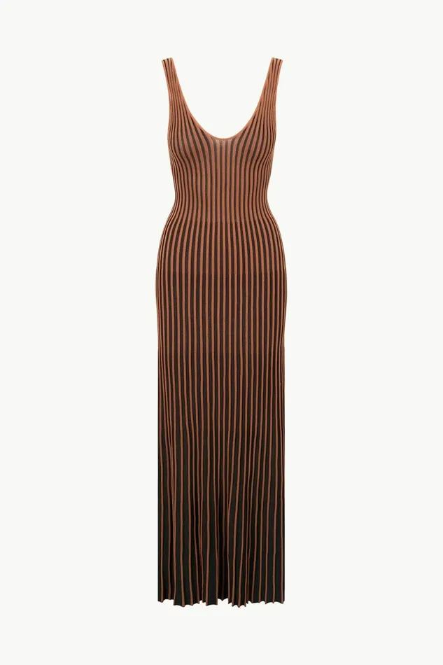 STAUD CLARETTA DRESS Tan Black Women Dresses STAUD CLARETTA DRESS Tan Black Women Dresses