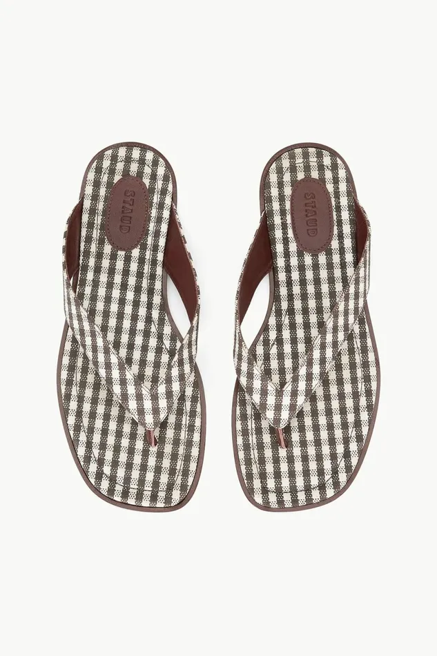 STAUD DANTE THONG Dark Chocolate Micro Check Women Swim