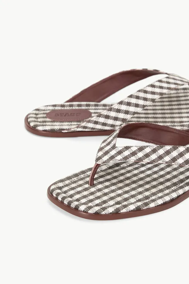 STAUD DANTE THONG Dark Chocolate Micro Check Women Swim