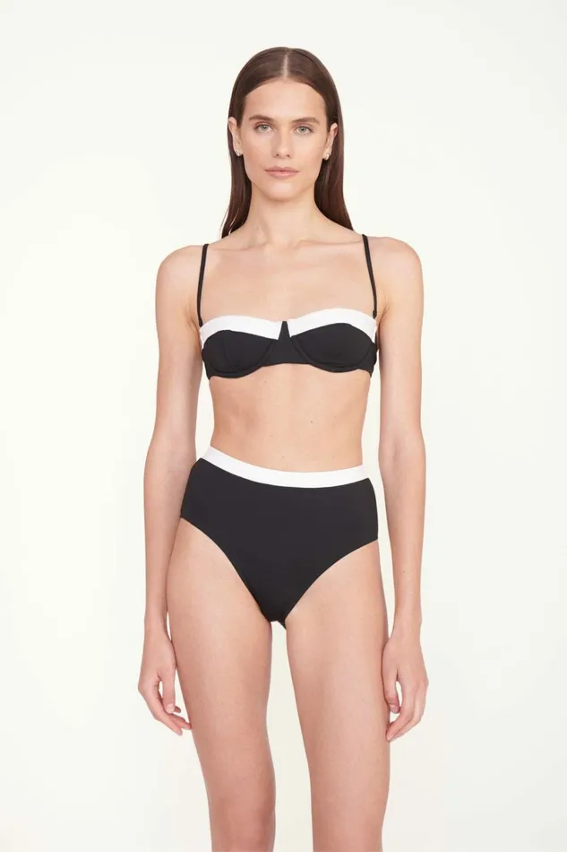 STAUD DEVON HIGH RISE BIKINI BOTTOM Black White Women Swim