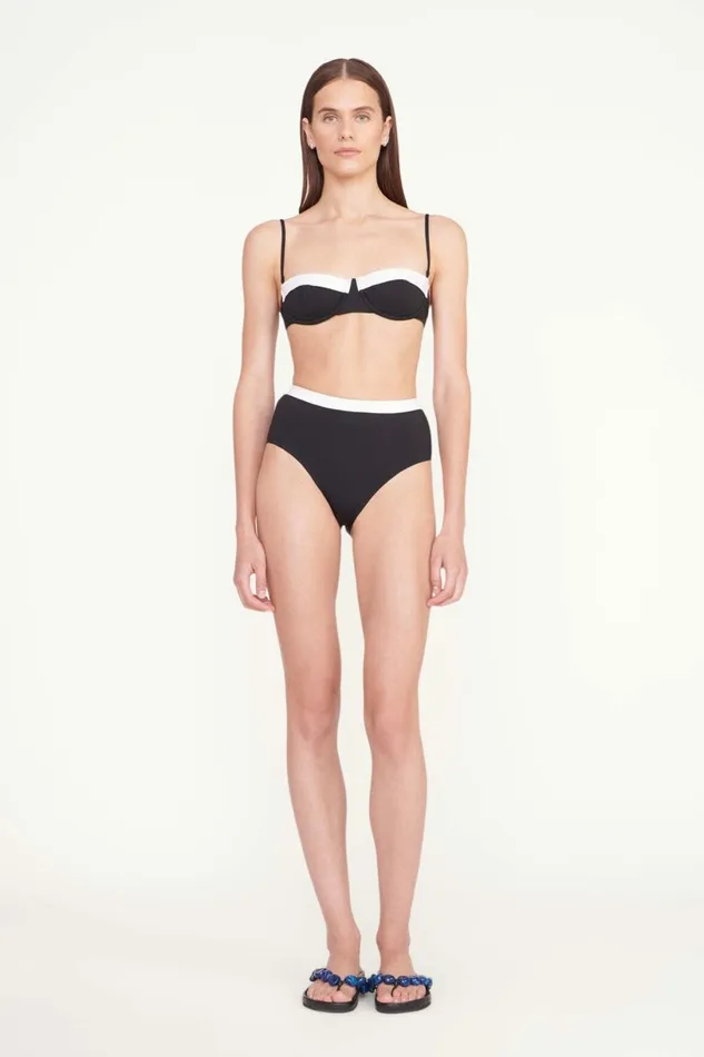 STAUD DEVON HIGH RISE BIKINI BOTTOM Black White Women Swim