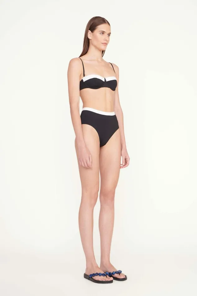 STAUD DEVON HIGH RISE BIKINI BOTTOM Black White Women Swim