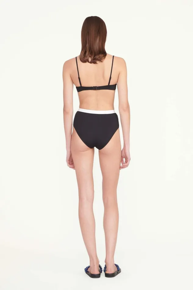 STAUD DEVON HIGH RISE BIKINI BOTTOM Black White Women Swim
