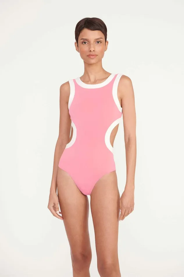 STAUD DOLCE ONE PIECE Coral Pink White Women Swim