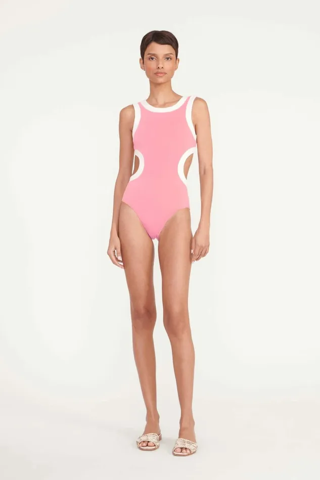 STAUD DOLCE ONE PIECE Coral Pink White Women Swim STAUD DOLCE ONE PIECE Coral Pink White Women Swim