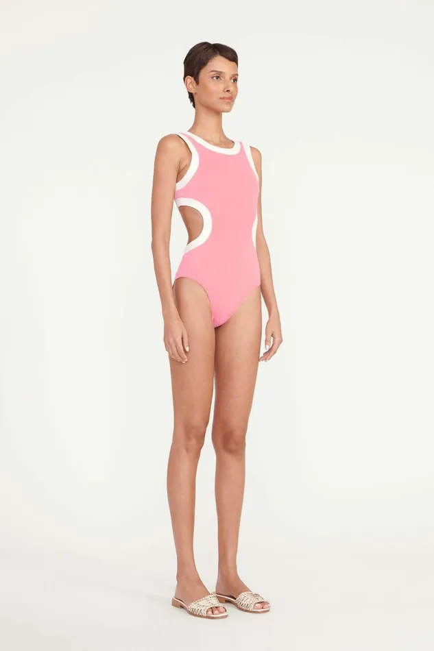 STAUD DOLCE ONE PIECE Coral Pink White Women Swim STAUD DOLCE ONE PIECE Coral Pink White Women Swim