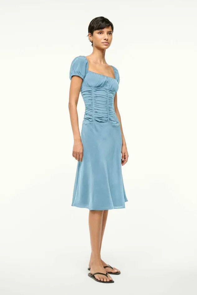 STAUD ELBA SILK DRESS Slate Blue Women Dresses STAUD ELBA SILK DRESS Slate Blue Women Dresses