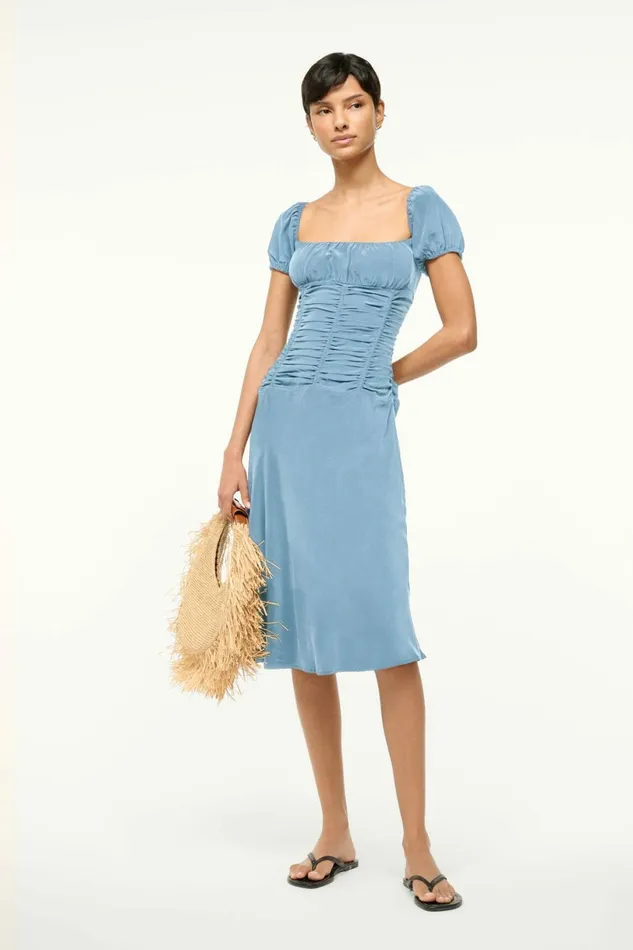STAUD ELBA SILK DRESS Slate Blue Women Dresses STAUD ELBA SILK DRESS Slate Blue Women Dresses