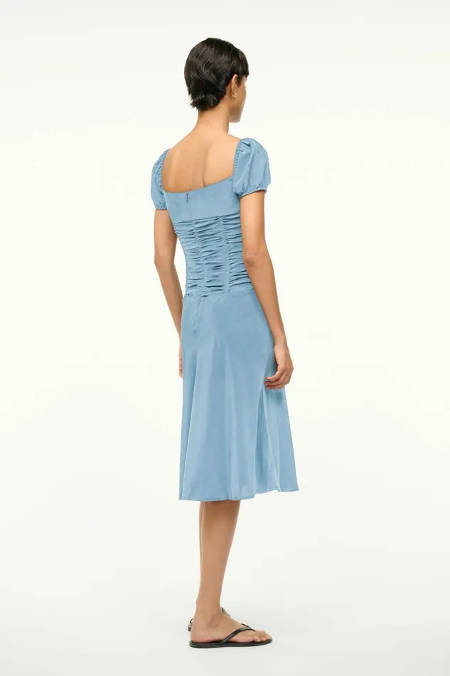 STAUD ELBA SILK DRESS Slate Blue Women Dresses STAUD ELBA SILK DRESS Slate Blue Women Dresses