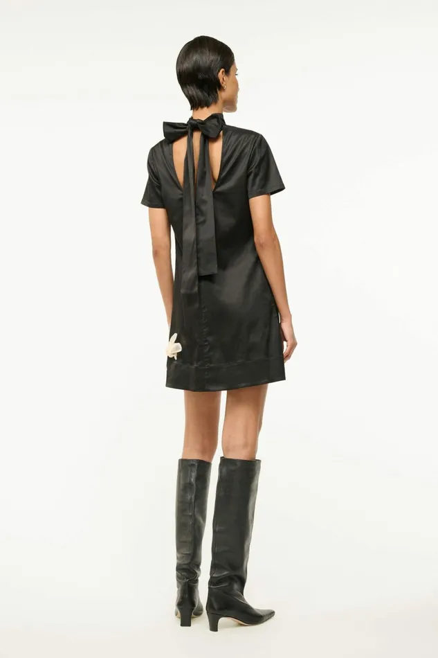 STAUD MINI ILANA DRESS Black Satin Women Dresses STAUD MINI ILANA DRESS Black Satin Women Dresses
