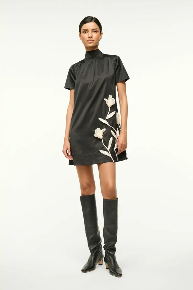 STAUD MINI ILANA DRESS Black Satin Women Dresses STAUD MINI ILANA DRESS Black Satin Women Dresses