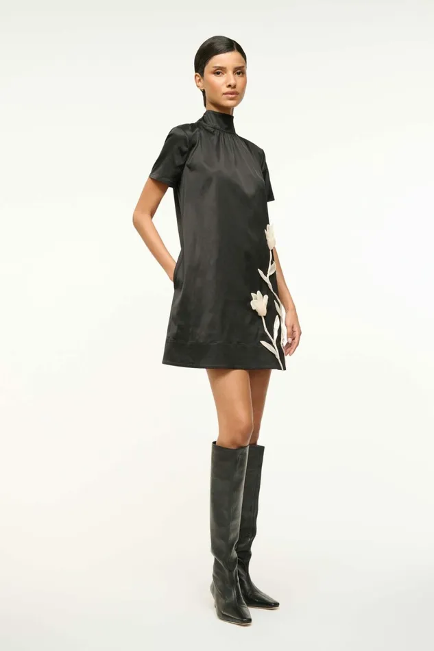 STAUD MINI ILANA DRESS Black Satin Women Dresses STAUD MINI ILANA DRESS Black Satin Women Dresses