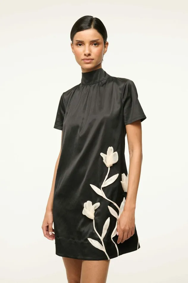 STAUD MINI ILANA DRESS Black Satin Women Dresses STAUD MINI ILANA DRESS Black Satin Women Dresses