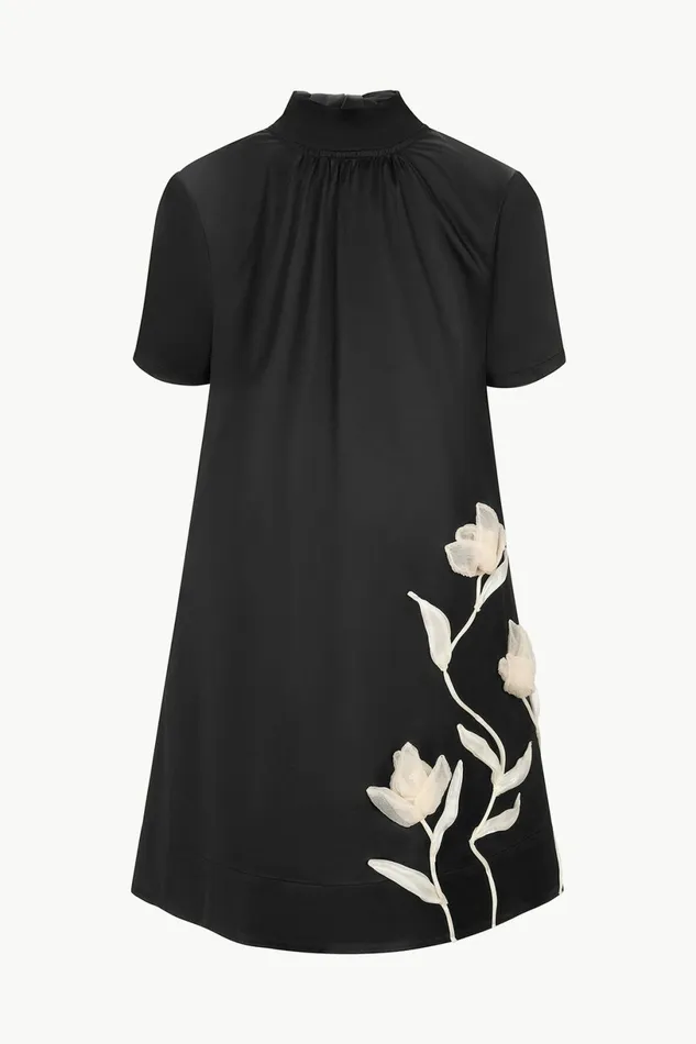 STAUD MINI ILANA DRESS Black Satin Women Dresses STAUD MINI ILANA DRESS Black Satin Women Dresses
