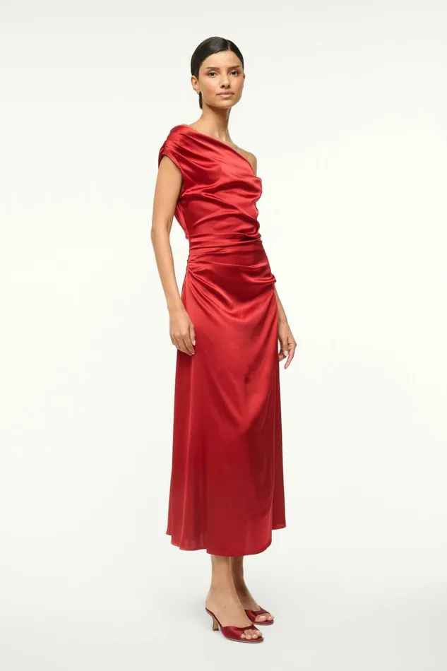 STAUD PHARE SILK DRESS Rouge Women Dresses STAUD PHARE SILK DRESS Rouge Women Dresses
