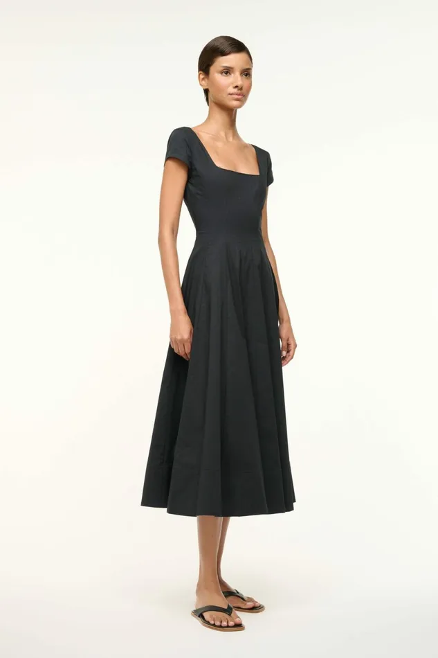 STAUD SHORT SLEEVE WELLS DRESS Black Women Dresses STAUD SHORT SLEEVE WELLS DRESS Black Women Dresses