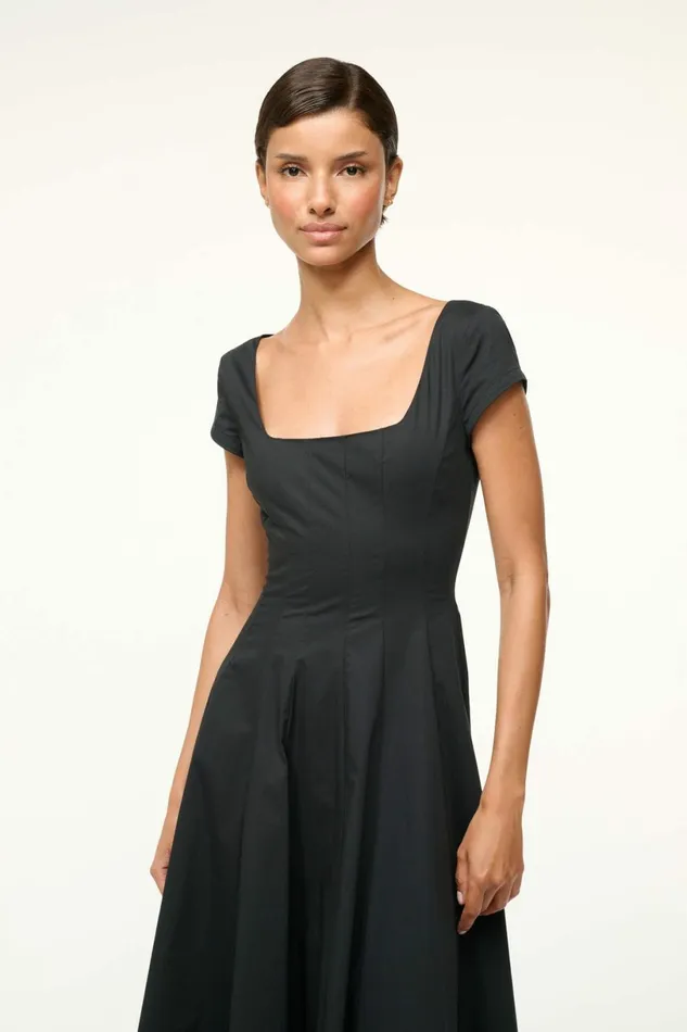 STAUD SHORT SLEEVE WELLS DRESS Black Women Dresses STAUD SHORT SLEEVE WELLS DRESS Black Women Dresses