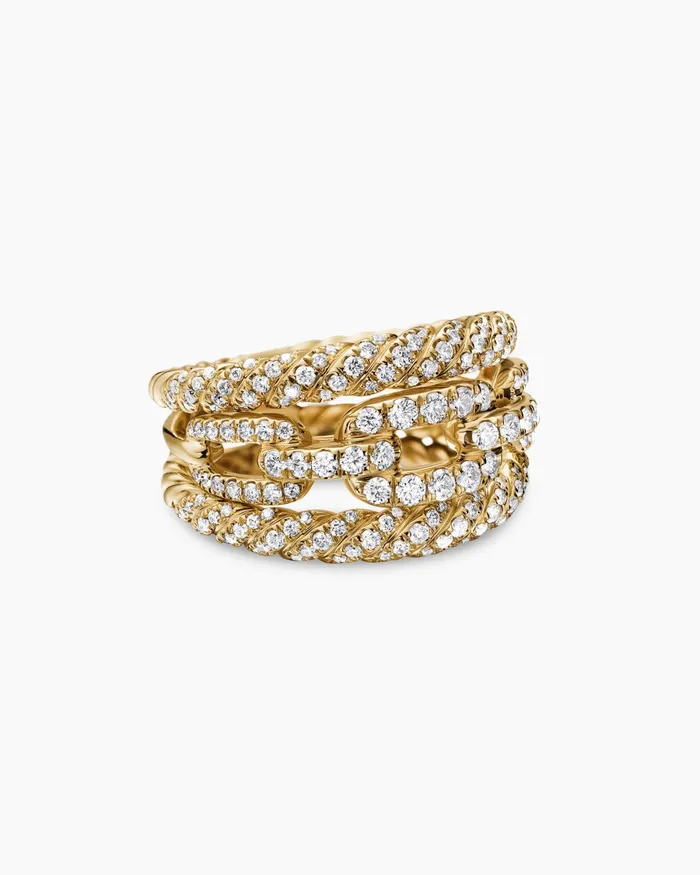 Stax Three Row Ring In 18K Yellow Gold With Diamonds 14mm Women David Yurman Statement Stax Three Row Ring In 18K Yellow Gold With Diamonds 14mm Women David Yurman Statement