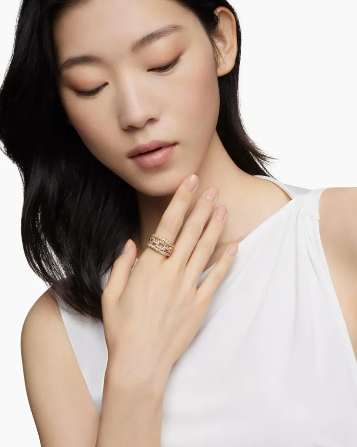 Stax Three Row Ring In 18K Yellow Gold With Diamonds 14mm Women David Yurman Statement Stax Three Row Ring In 18K Yellow Gold With Diamonds 14mm Women David Yurman Statement