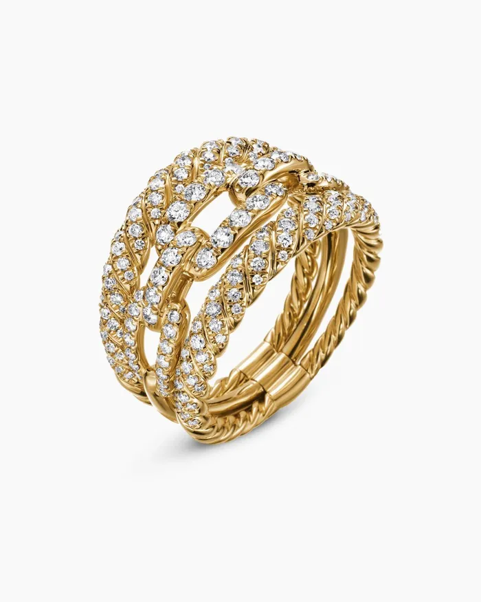 Stax Three Row Ring In 18K Yellow Gold With Diamonds 14mm Women David Yurman Statement Stax Three Row Ring In 18K Yellow Gold With Diamonds 14mm Women David Yurman Statement