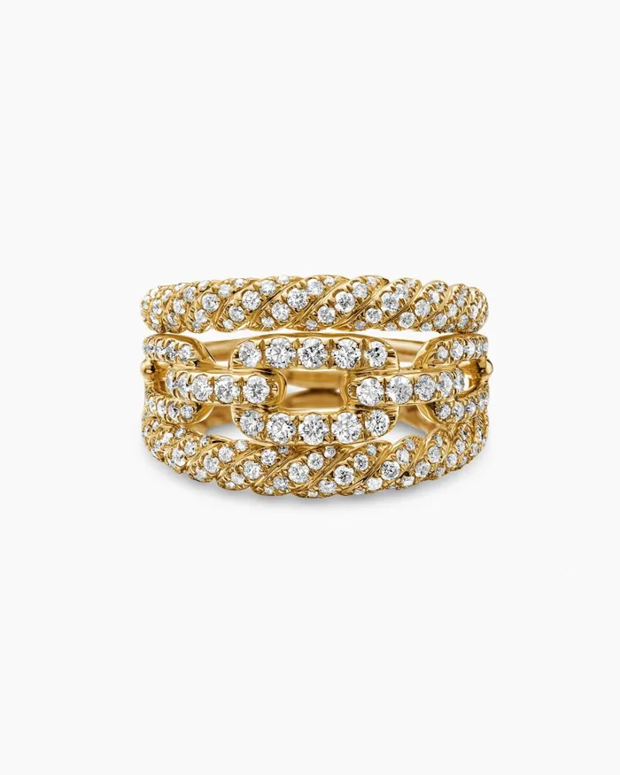 Stax Three Row Ring In 18K Yellow Gold With Diamonds 14mm Women David Yurman Statement Stax Three Row Ring In 18K Yellow Gold With Diamonds 14mm Women David Yurman Statement