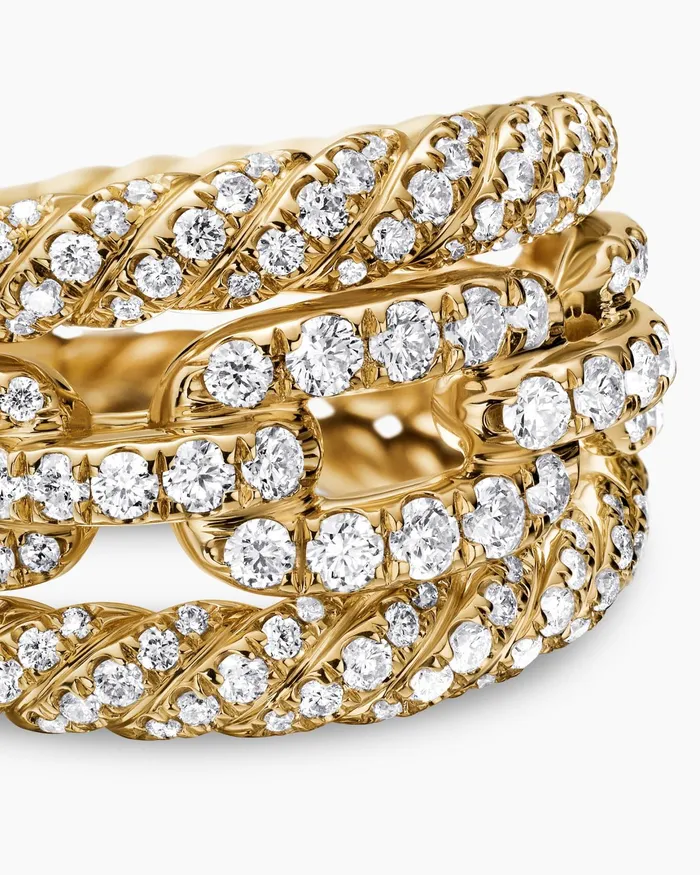 Stax Three Row Ring In 18K Yellow Gold With Diamonds 14mm Women David Yurman Statement Stax Three Row Ring In 18K Yellow Gold With Diamonds 14mm Women David Yurman Statement