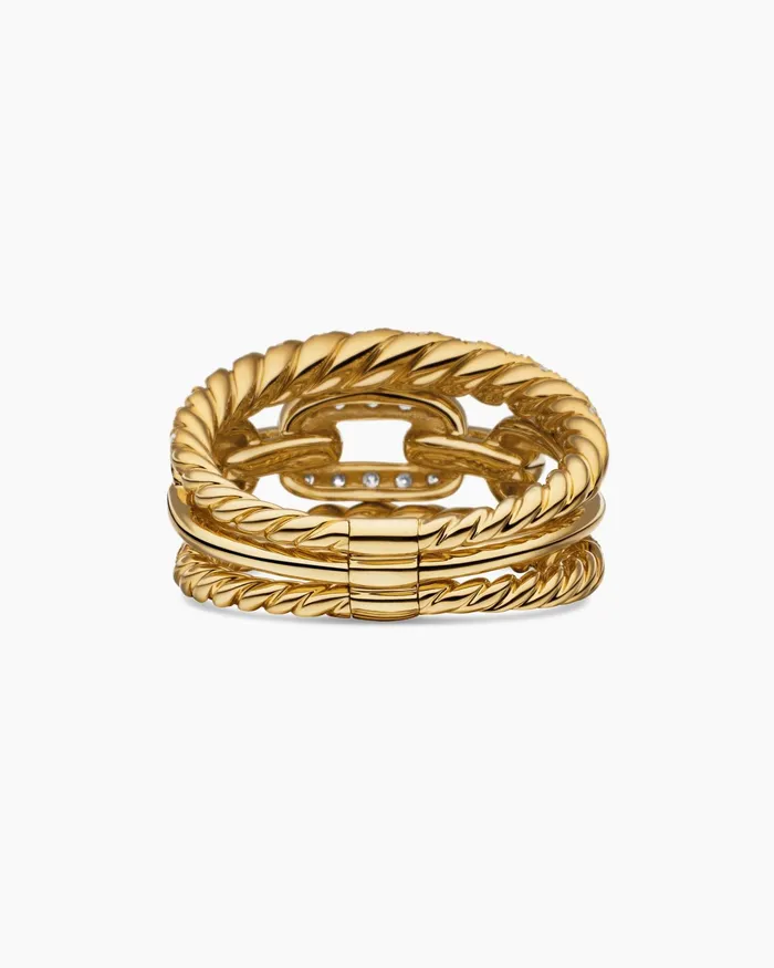 Stax Three Row Ring In 18K Yellow Gold With Diamonds 14mm Women David Yurman Statement Stax Three Row Ring In 18K Yellow Gold With Diamonds 14mm Women David Yurman Statement