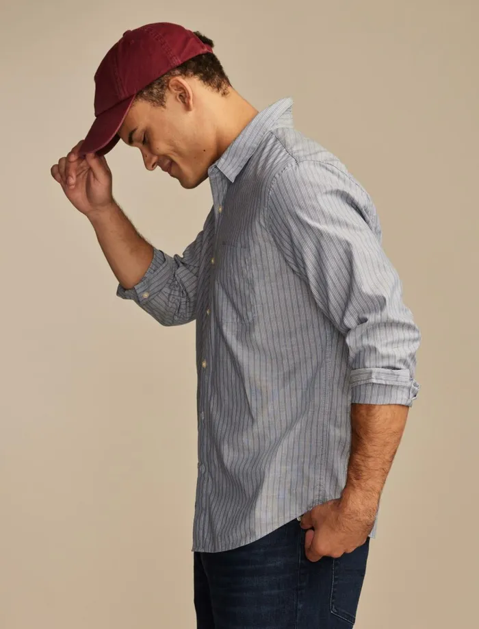Striped San Gabriel One Pocket Long Sleeve Shirt Blue Stripe Men Lucky Brand ButtonDowns