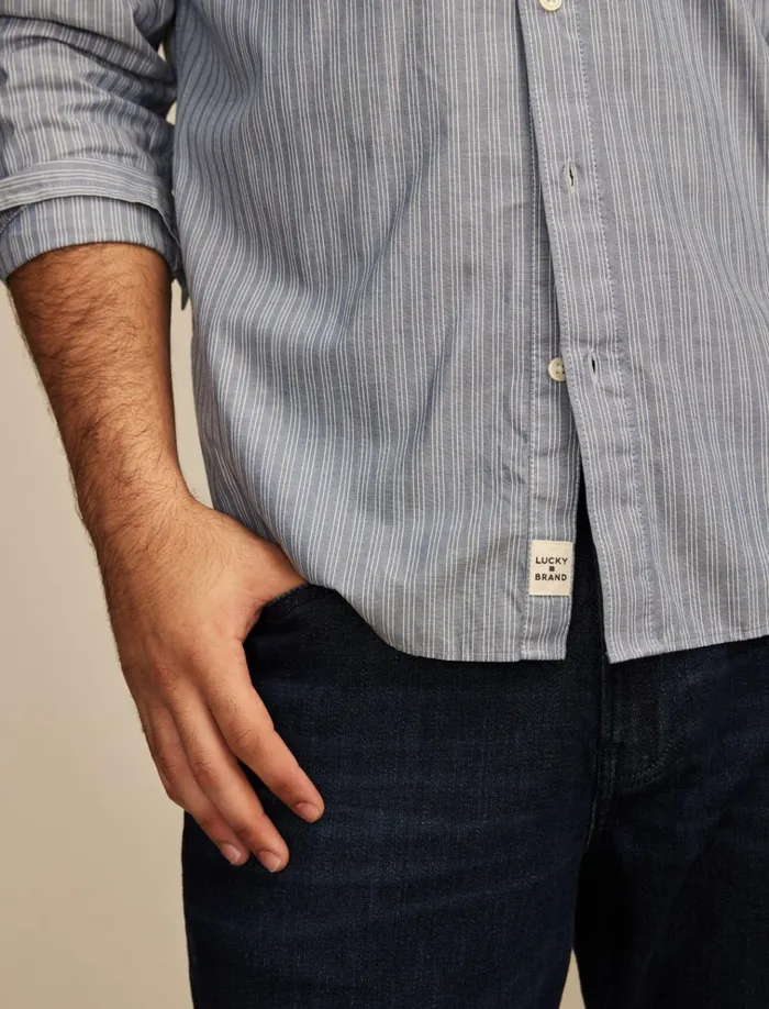 Striped San Gabriel One Pocket Long Sleeve Shirt Blue Stripe Men Lucky Brand ButtonDowns