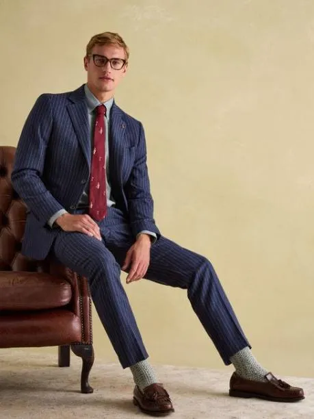 Suits and Tailoring Men Joules Navy Slim Fit Herringbone Suit Jacket