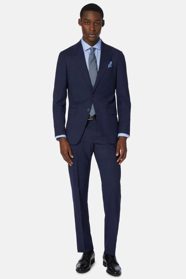 Suits Men Boggi Milano Blue Pinstripe Pure Wool Suit Blue