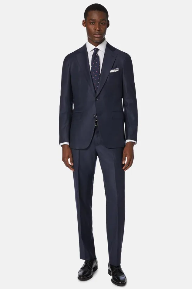 Suits Men Boggi Milano Navy Micro Textured Suit In Super 130 Wool Navy Blue