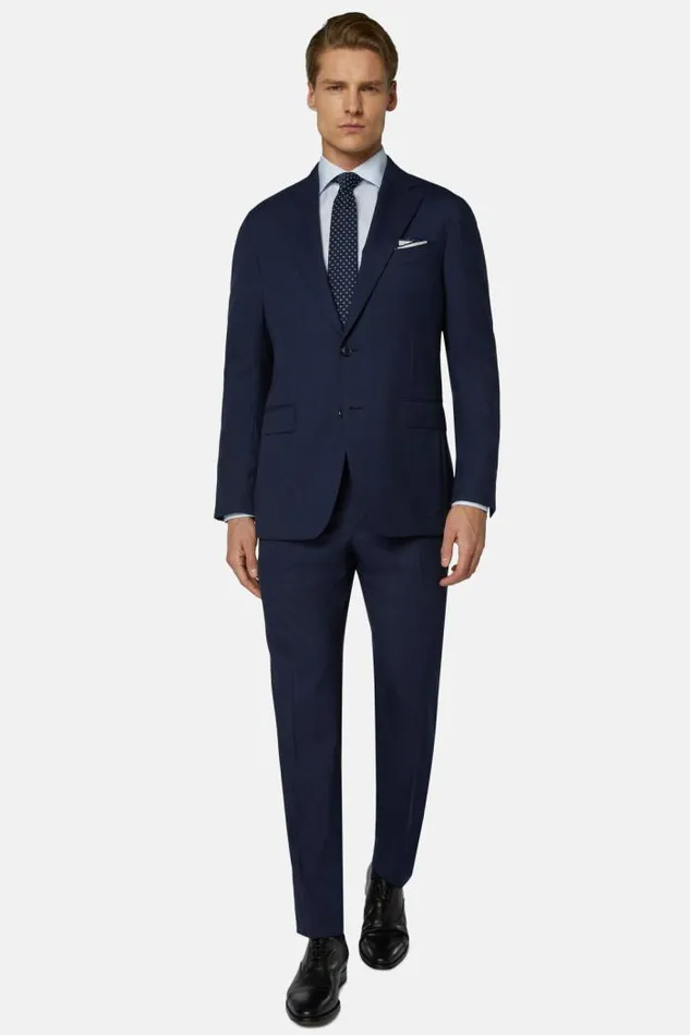 Suits Men Boggi Milano Navy Prince Of Wales Check Suit In Super 150 Wool Navy Blue
