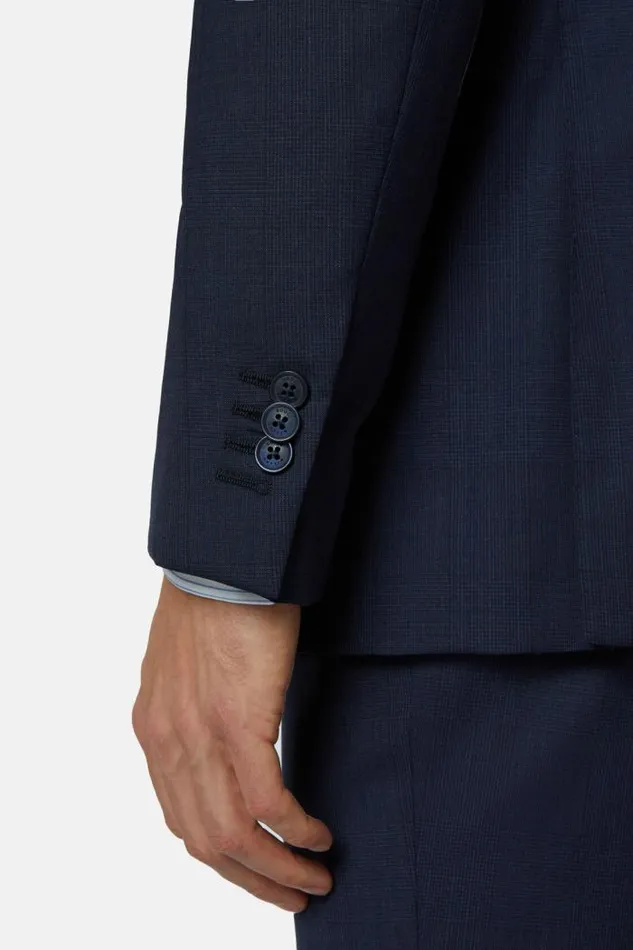 Suits Men Boggi Milano Navy Prince Of Wales Check Suit In Super 150 Wool Navy Blue