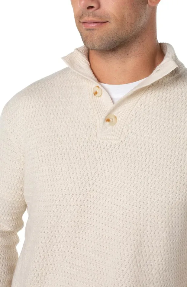 SWEATERS Men Liverpool Los Angeles BUTTON MOCK NECK SWEATER Cream