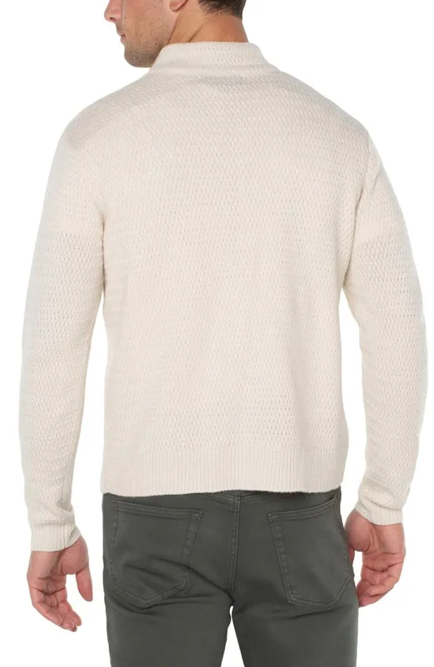 SWEATERS Men Liverpool Los Angeles BUTTON MOCK NECK SWEATER Cream